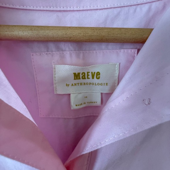 Maeve Anthropologie Soren Shirt Dress Pink Poplin Midi Oversized 1X Small Flaw - Picture 9 of 15